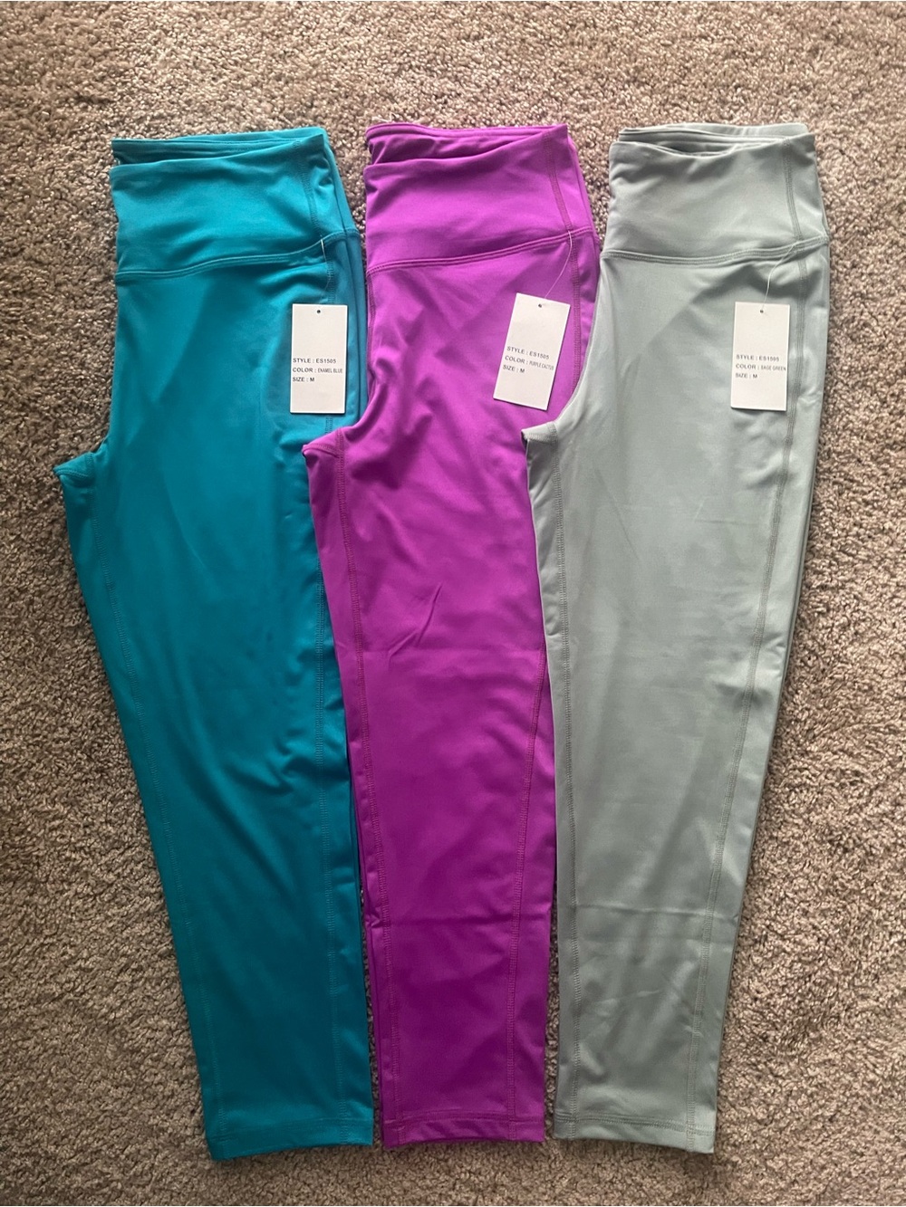 NWT Flex’n Cropped Seamless Leggings Bundle- Blue, Purple, Sage Green (Medium)